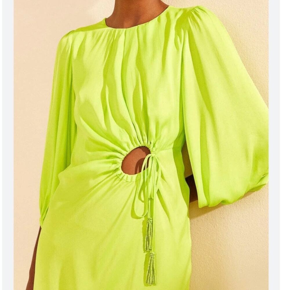 Farm Rio Womens Satin Circle Cut Out Viscose Midi Dress Size Large Lime - Picture 4 of 16
